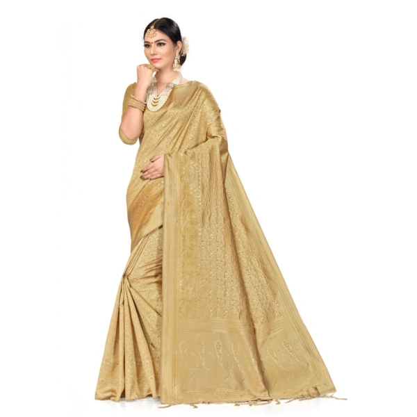 Women's Banarasi Silk Saree (Cream, 5-6mtrs) - Cream
