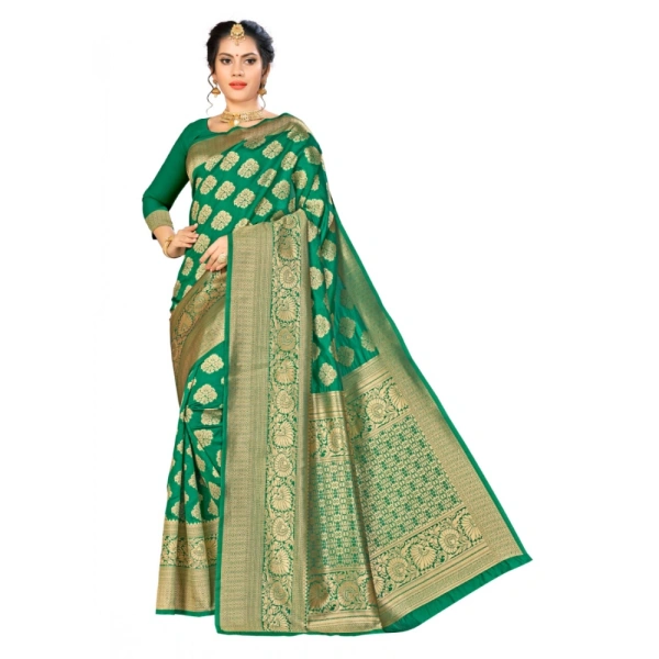 Women's Banarasi Silk Saree (Green, 5-6mtrs) - Green