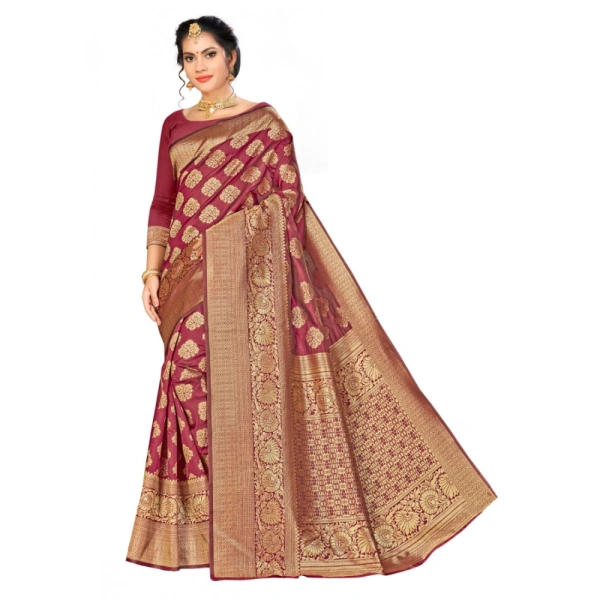 Women's Banarasi Silk Saree (Maroon,5-6 Mtrs) - Maroon