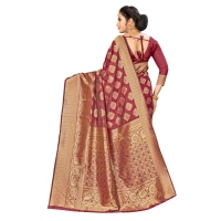Women's Banarasi Silk Saree (Maroon,5-6 Mtrs) - Maroon