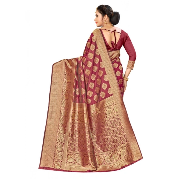 Women's Banarasi Silk Saree (Maroon,5-6 Mtrs) - Maroon