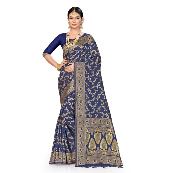 Women's Banarasi Silk Saree (Neavy blue, 5-6mtrs) - Neavy blue