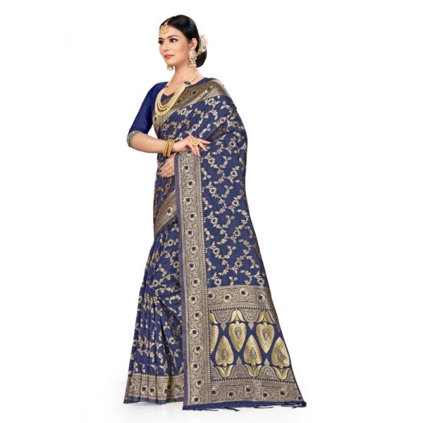 Women's Banarasi Silk Saree (Neavy blue, 5-6mtrs) - Neavy blue
