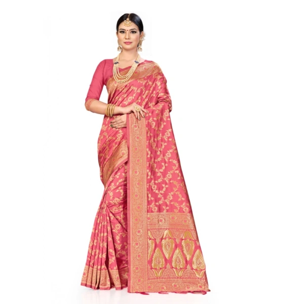 Women's Banarasi Silk Saree (Peach, 5-6mtrs) - Pitch