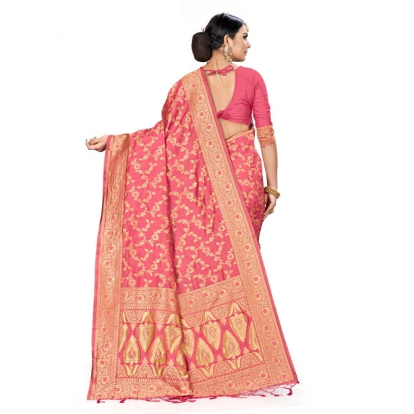 Women's Banarasi Silk Saree (Peach, 5-6mtrs) - Pitch