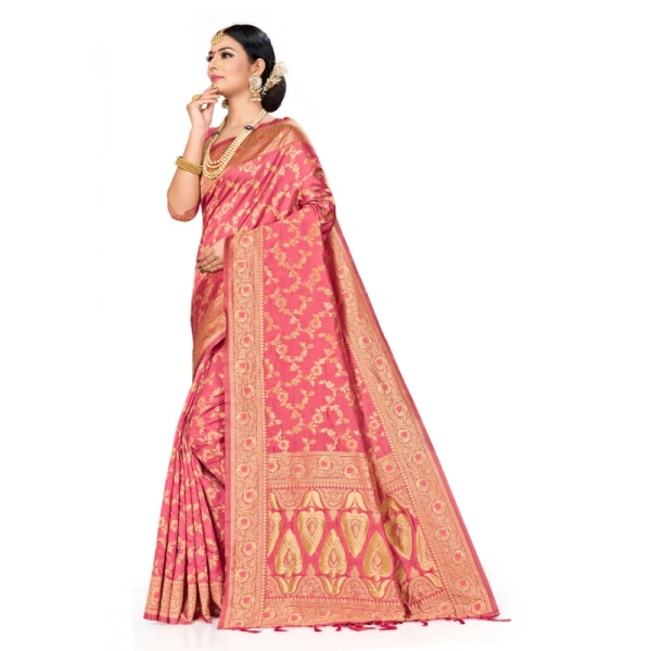 Women's Banarasi Silk Saree (Peach, 5-6mtrs) - Pitch