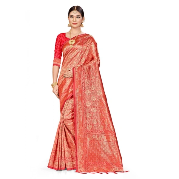 Women's Banarasi Silk Saree (Peach,5-6 Mtrs) - Pitch
