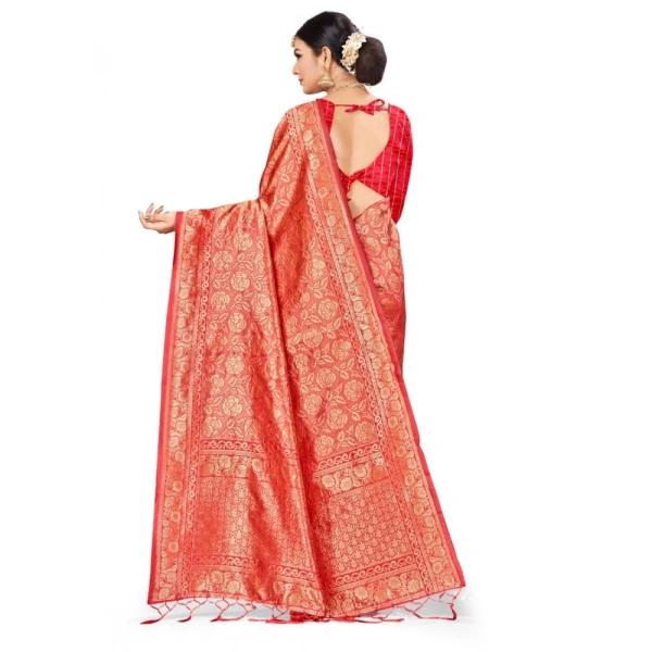 Women's Banarasi Silk Saree (Peach,5-6 Mtrs) - Pitch