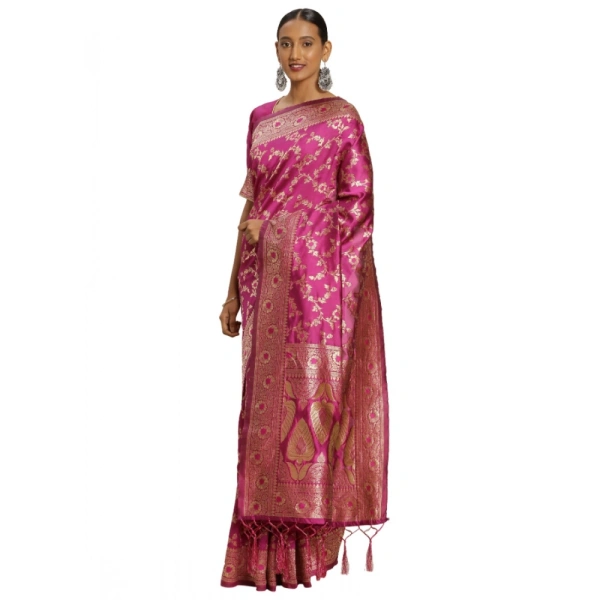 Women's Banarasi Silk Saree (Pink, 5-6mtrs) - Pink