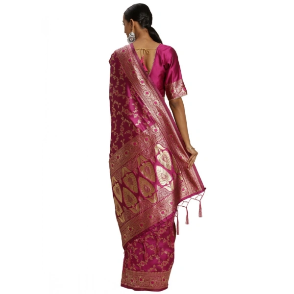 Women's Banarasi Silk Saree (Pink, 5-6mtrs) - Pink