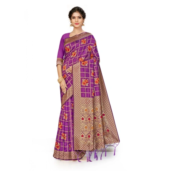 Women's Banarasi Silk Saree (Purple, 5-6mtrs) - Purple