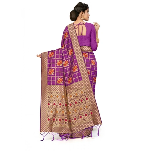 Women's Banarasi Silk Saree (Purple, 5-6mtrs) - Purple