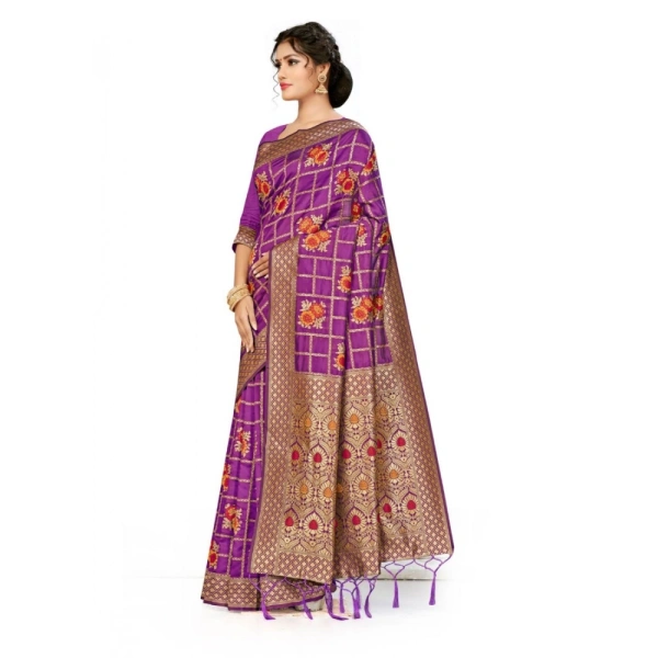 Women's Banarasi Silk Saree (Purple, 5-6mtrs) - Purple