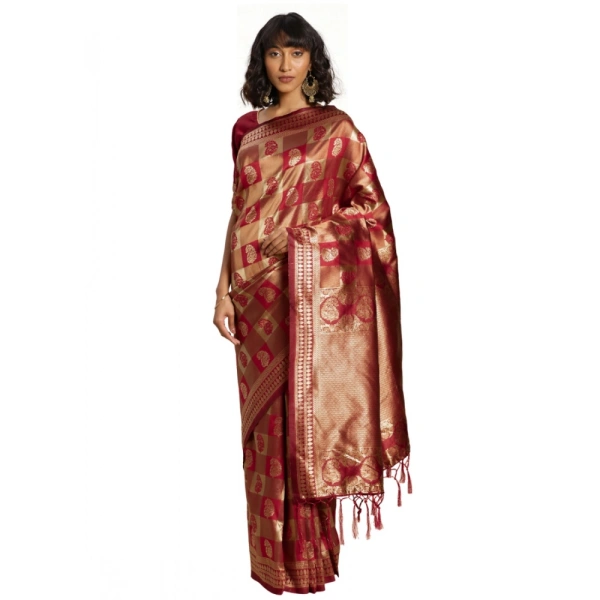 Women's Banarasi Silk Saree (Red, 5-6mtrs) - Red