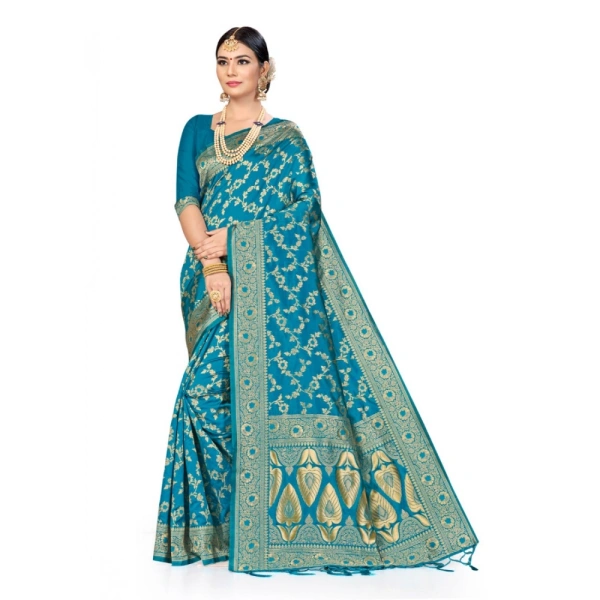 Women's Banarasi Silk Saree (Sky blue, 5-6mtrs) - Sky blue