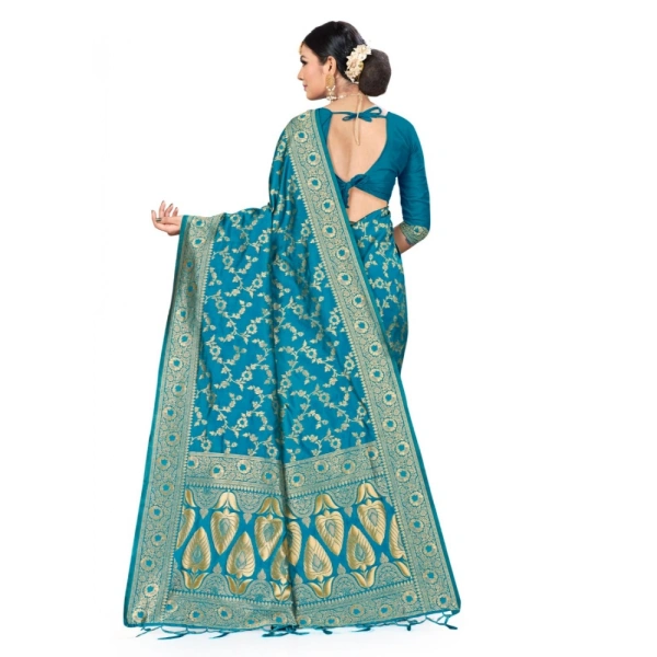 Women's Banarasi Silk Saree (Sky blue, 5-6mtrs) - Sky blue