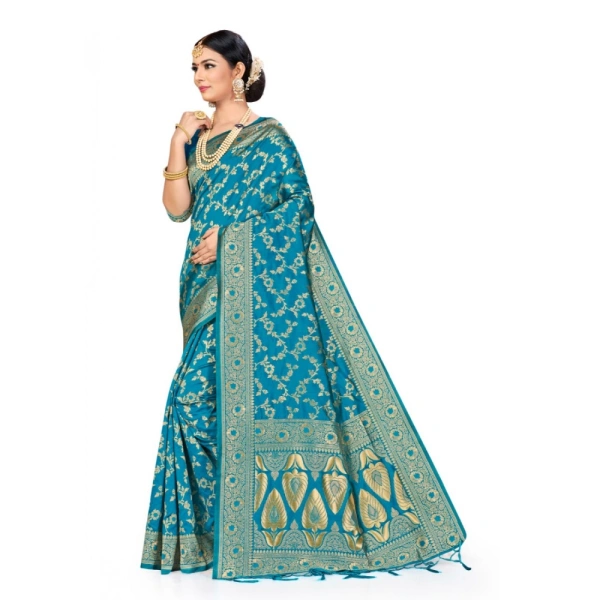 Women's Banarasi Silk Saree (Sky blue, 5-6mtrs) - Sky blue