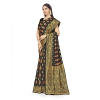 Women's Banarasi Silk Saree With Blouse (Black, 5-6Mtrs) - Black