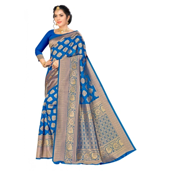 Women's Banarasi silk Saree with Blouse (Blue, 5-6mtr) - Blue