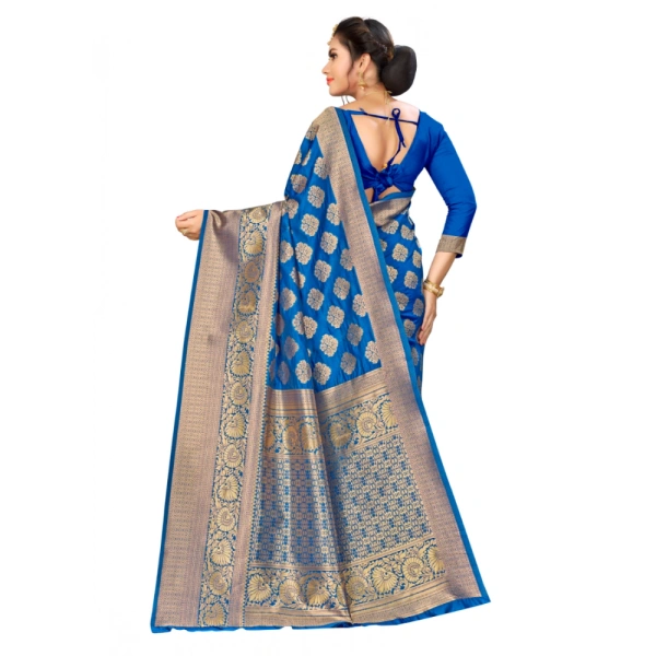 Women's Banarasi silk Saree with Blouse (Blue, 5-6mtr) - Blue