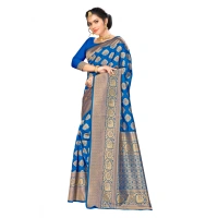 Women's Banarasi silk Saree with Blouse (Blue, 5-6mtr) - Blue