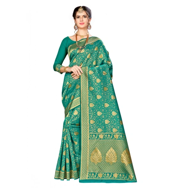 Women's Banarasi silk Saree with Blouse (Green, 5-6mtr) - Green