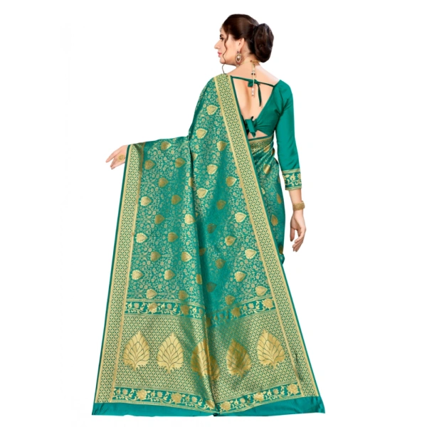 Women's Banarasi silk Saree with Blouse (Green, 5-6mtr) - Green