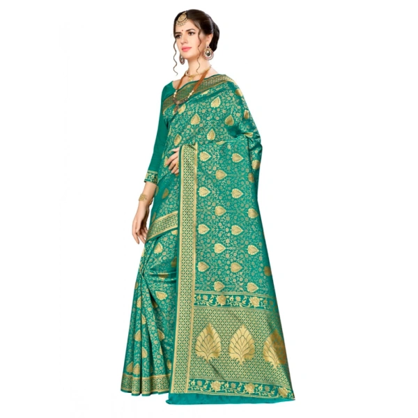 Women's Banarasi silk Saree with Blouse (Green, 5-6mtr) - Green