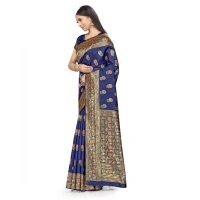 Women's Banarasi Silk Saree With Blouse (Navy Blue, 5-6Mtrs) - Navy Blue