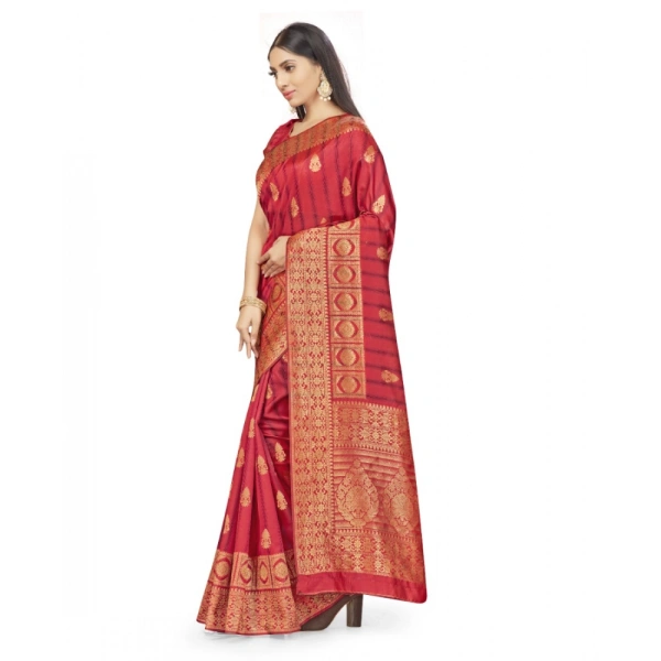 Women's Banarasi Silk Saree With Blouse (Peach, 5-6Mtrs) - Peach