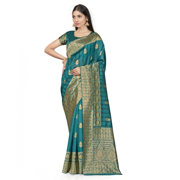 Women's Banarasi Silk Saree With Blouse (Peach, 5-6Mtrs) - Peach