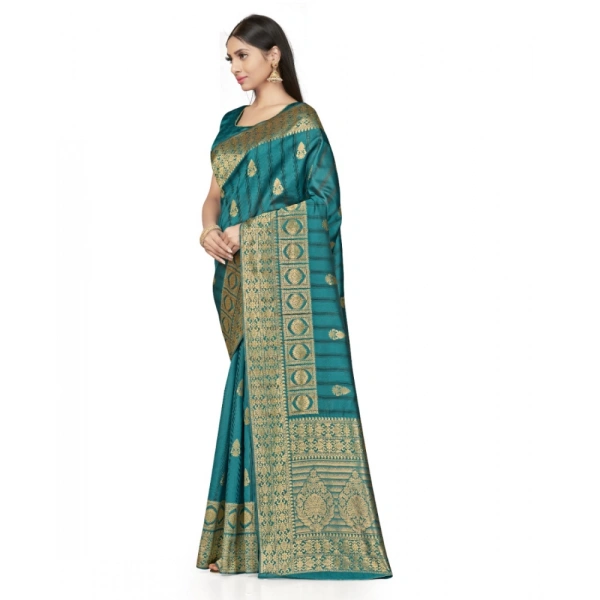 Women's Banarasi Silk Saree With Blouse (Peach, 5-6Mtrs) - Peach