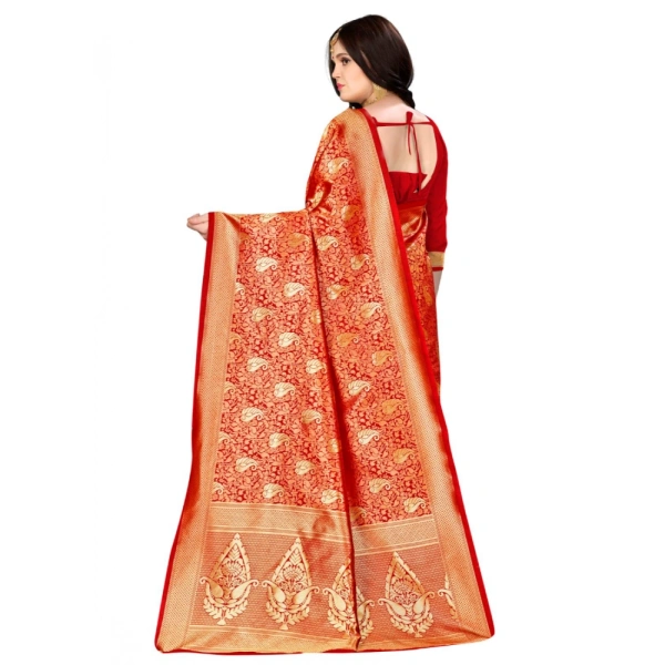 Women's Banarasi silk Saree with Blouse (Red, 5-6mtr) - Red