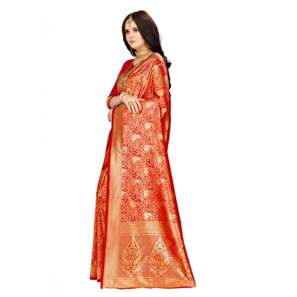 Women's Banarasi silk Saree with Blouse (Red, 5-6mtr) - Red