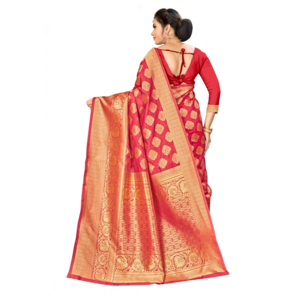 Women's Banarasi silk Saree with Blouse (Red, 5-6mtr) - Red