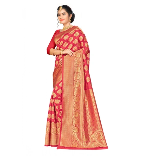 Women's Banarasi silk Saree with Blouse (Red, 5-6mtr) - Red