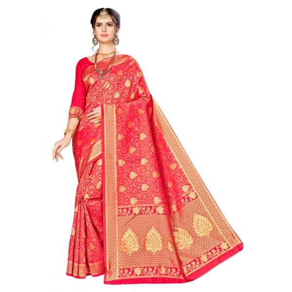 Women's Banarasi silk Saree with Blouse (Red, 5-6mtr) - Red