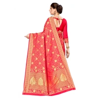 Women's Banarasi silk Saree with Blouse (Red, 5-6mtr) - Red