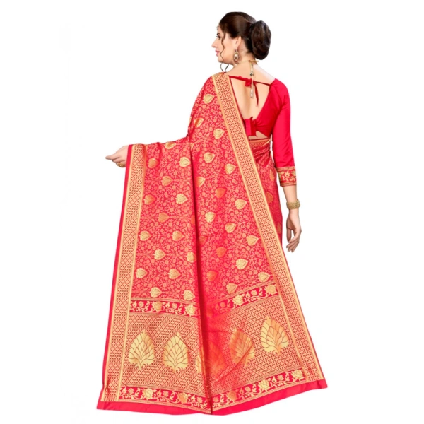 Women's Banarasi silk Saree with Blouse (Red, 5-6mtr) - Red