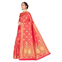 Women's Banarasi silk Saree with Blouse (Red, 5-6mtr) - Red