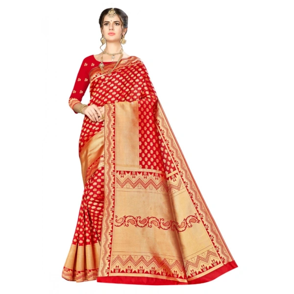 Women's Banarasi silk Saree with Blouse (Red, 5-6mtr) - Red
