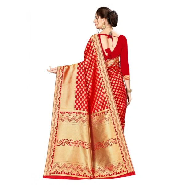 Women's Banarasi silk Saree with Blouse (Red, 5-6mtr) - Red