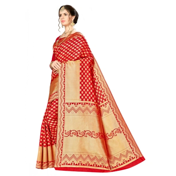 Women's Banarasi silk Saree with Blouse (Red, 5-6mtr) - Red