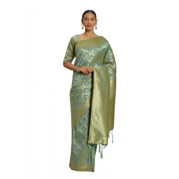 Women's Banarasi silk Saree with Blouse (Sky blue, 5-6mtr) - Sky blue