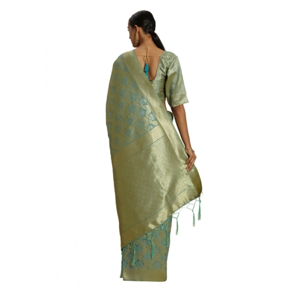 Women's Banarasi silk Saree with Blouse (Sky blue, 5-6mtr) - Sky blue
