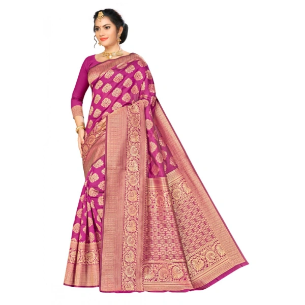 Women's Banarasi silk Saree with Blouse (Wine, 5-6mtr) - Wine