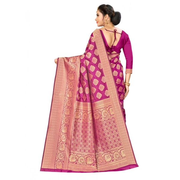 Women's Banarasi silk Saree with Blouse (Wine, 5-6mtr) - Wine