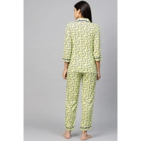 Women's Casual 3/4 Sleeve Floral Printed Rayon Shirt With Pyjama Pant Night Suit Set (Green) - Green, 0.35, XL