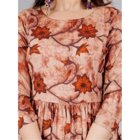 Women's Casual 3/4 Sleeve Printed Viscose Maternity Feeding Kurti (Brown) - Brown, M