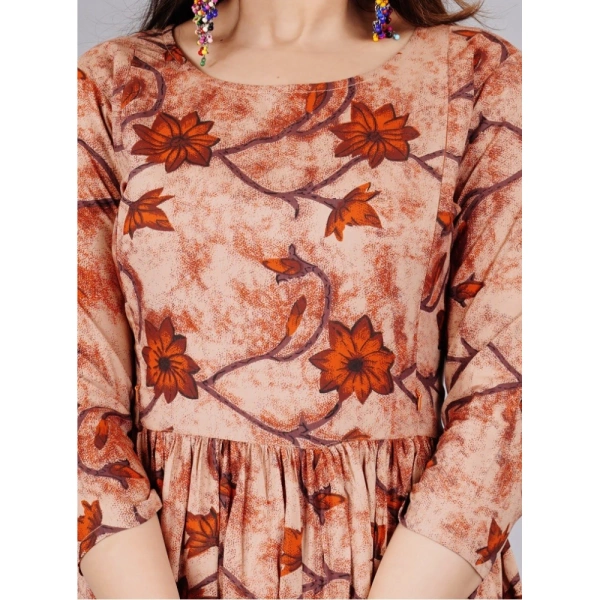 Women's Casual 3/4 Sleeve Printed Viscose Maternity Feeding Kurti (Brown) - Brown, M
